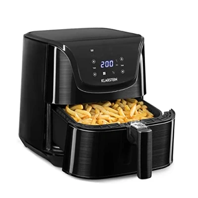 Image of Klarstein AeroVital Deluxe Hot Air Fryer, Deep Low Fat, 1700 W, 5.4 L Volume, LCD Touch Display, 8 Pre Installed Programmes, Stainless Steel, Thermostat, Timer, Economical, Black