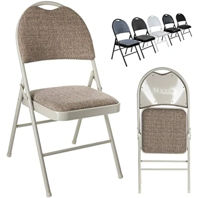 Image of Nyxi Folding Chairs Premium Quality with Padded Fabric or PVC Seats, Metal Frame, Foldable Chair Home Office Dinning, Heavy Duty, Multi Purpose Indoor &amp; Outdoor (Cream Fabric, 1 X Chair)