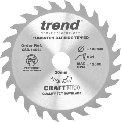 Image of Trend Wood Circular Saw Blade, 140mm Diameter, 20mm Bore, 24 Teeth, TCT, 2.4mm Kerf, +15 Hook, CSB/14024