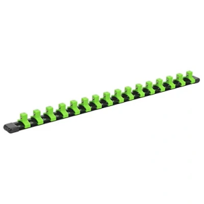 Image of Sealey Premier Socket Retaining Rail with 16 Clips 3/8&quot;Sq Drive Hi Vis Green