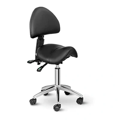 Image of PHYSA Saddle Chair With Backrest Swivel Salon Stool Adjustable HAMBURG BLACK 150kg (Chrome Plated Iron, PU, Foam, 53 69.5cm)