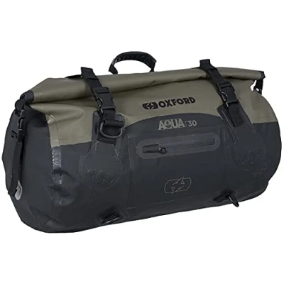 Image of Oxford Aqua T30 Motorcycle Roll Bag Khaki/Black Bike Luggage Waterproof