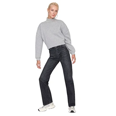 Image of Trendyol Women High Waist Straight Leg 90&#039;s Wide Jeans Black