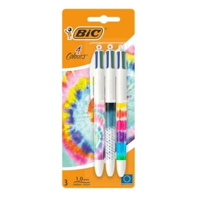 Image of BIC 4 Colour Tie Dye Ballpoint Pens Pack 3