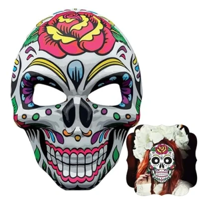 Image of SRV Hub Halloween Face Cover, EVA Sugar Skull Mask for Women, Comfortable, Reusable Day of The Dead Mask, Ideal Halloween, Parties and Events Flower Design