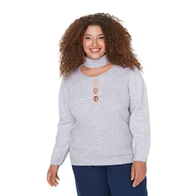 Image of Trendyol Women&#039;s High Neck Plain Relaxed Plus Size Sweater Sweatshirt, Lila, 4XL