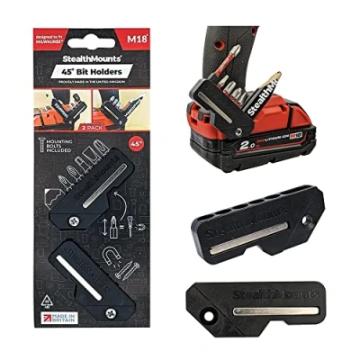 Image of StealthMounts 45 Bit Holder for Milwaukee M18 Drill Organiser Perfect Drills and Impacts (2 Pack)
