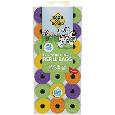 Image of Bags On Board Dog Poop Strong, Leak Proof Waste 9 x14 Inches, 315 Multi Colored