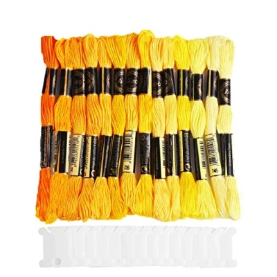 Image of SULOLI Yellow Embroidery Threads,Cross Stitch Thread Series Cross Floss (14 Skeins Per Pack)
