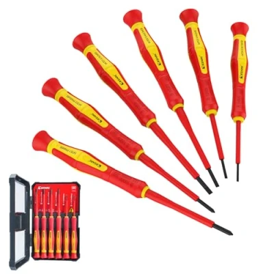Image of EZARC Insulated Screwdriver Set, 6 Pieces Precision VDE Electricians with Hard Case, 1000V Electrical Tool Driver Set in Slotted &amp; Phillips Magnetic Tip, GS Certified