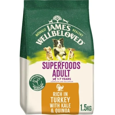 Image of James Wellbeloved Dog Superfoods Hypoallergenic Dry Food Adult Turkey Kale and Quinoa 1.5 kg