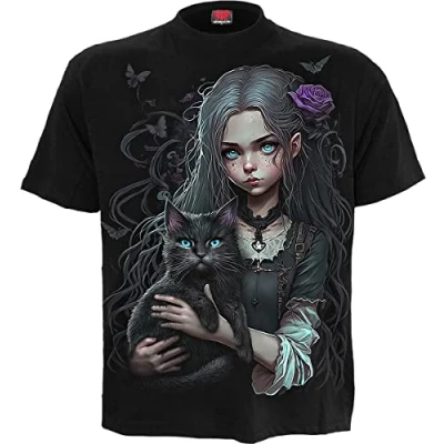 Image of Spiral Goth Familiar Front Print T Shirt Black L