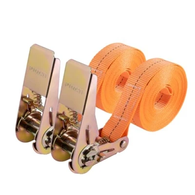 Image of Lashing Straps with Ratchet 4 m, Robust for Material Transport, Motorcycle, Bicycles, Moving, Luggage Packages, Camping (Pack of 2)