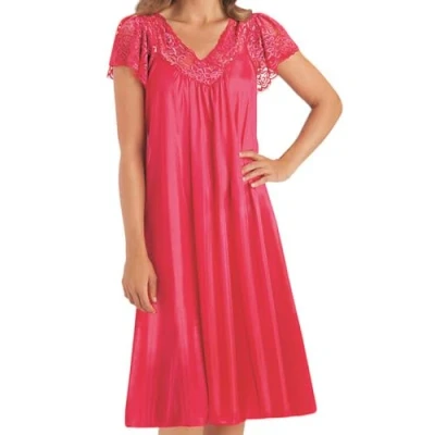Image of Easylife Satin Nightdress For Women XL (UK 18 20) Dress Bed. Lace Trim Nighty Women. Slip Sleep. Machine Washable Babydoll Night Dress. Nightwear Fully