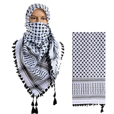 Image of Micoop Large Size Premium Shemagh Scarf Arab Military Tactical Desert Wrap(48 by 48 inches) (White Black)