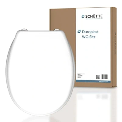 Image of SCHÜTTE Toilet Seat Without Soft Close Mechanism, Lid with Metal Hinges, Scratch Resistant Duroplastic, and Maximum Load 150 kg, Universal Size, White