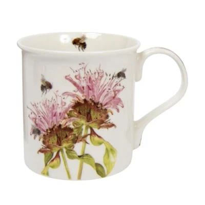 Image of Ceramic Mug Fine China Drinking Coffee Cup Bee tanical Bergamot Floral Design