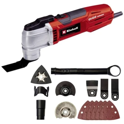 Image of Einhell TE MG 300 EQ Oscillating Multitool W Multi Tool Kit for Sawing, Cutting, Sanding Multifunctional with 2 x Saw Blades, Plunge 6 Pads