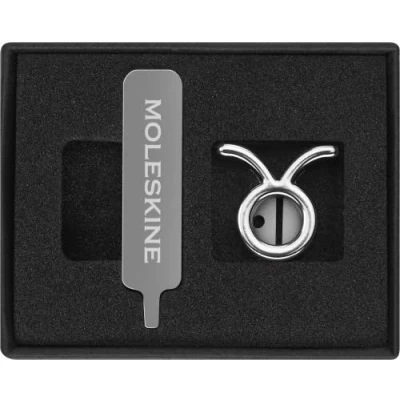 Image of Moleskine Taurus Pin for Notebook or Diary, Zodiac Symbol Pin, Personalise Elastic Closure, Personalised Gift Ideas, Silver Colour