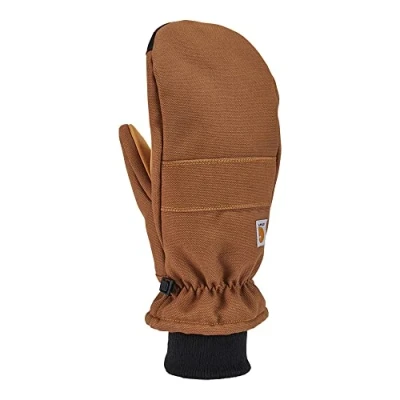 Image of Carhartt Men&#039;s Insulated Duck Synthetic Leather Knit Cuff Mitt Cold Weather Gloves, Brown, X Large