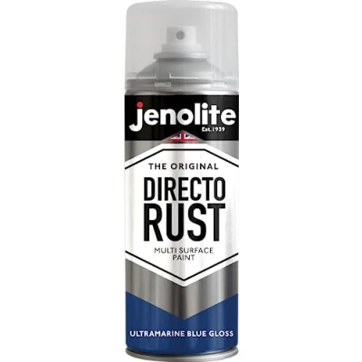 Image of JENOLITE Directorust Gloss Spray Paint ULTRAMARINE BLUE 400ml Direct To Rust For Metal Multi Surface Wood, Metal, Plastic, Ceramic RAL 5002
