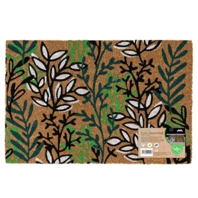 Image of JVL Eco Friendly Latex Backed Coir Entrance Doormat, 40x60cm Leaves