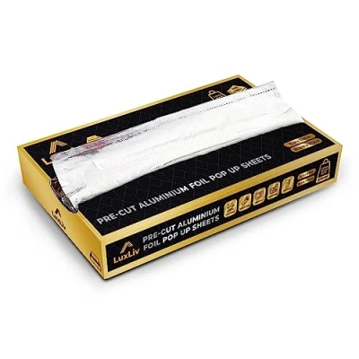 Image of LuxLiv ® Pre Cut Foil Sheets Heavy Duty 18 Micron Thick Kitchen Catering Aluminium Tin Pop Up Burger Wraps 200