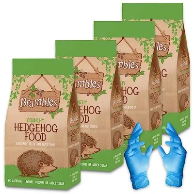 Image of Brambles Crunchy Hedgehog Food Also Suitable for Badgers and Foxes Nutritious with Kasabona Blue Vinyl Gloves (Crunchy 900g x 4)