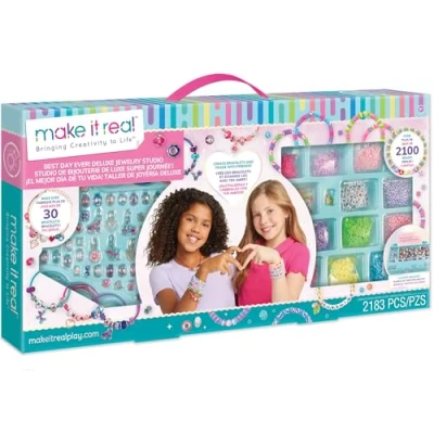 Image of Make It Real: Best Day Ever! Deluxe Jewelry Studio 2183pcs DIY Craft Kit, Design &amp; Over 30 Breacelets, Beads Charms, Girls Kids Ages 8+