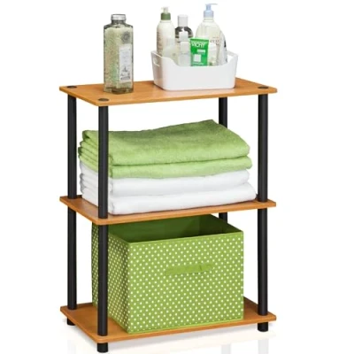 Image of Furinno Turn N Tube 3 Tier Compact Multipurpose Shelf Display Rack, Standing Shelf, Light Cherry