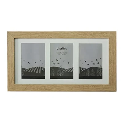 Image of Charlies Oak Effect Modern 3 Aperture Picture Frame