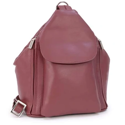 Image of VISCONTI Leather Anti Theft Backpack For Women Medium Rucksack With Adjustable Shoulder Straps Multiple Pockets 18357 DANII Red