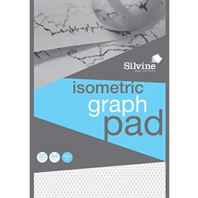 Image of Silvine A4 Professional Graph Pad. 50 Sheets of Quality 90gsm Paper, Printed Isometric Grid