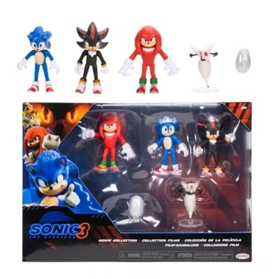Image of Sonic 3 Movie Action Figure Multi Pack 2.5&quot; / 6.35cm by JAKKS Pacific, Includes Sonic, Shadow, and Knuckles Figurines Plus Buzz Bomber Drone Accessories, Articulated Highly Detailed