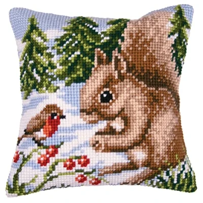 Image of Vervaco Snow Rabbits Cross Stitch Cushion, Multi Colour