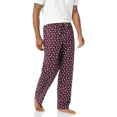 Image of Amazon Essentials Men&#039;s Straight Fit Woven Pyjama Bottoms with Pockets, Burgundy Puffin, XS