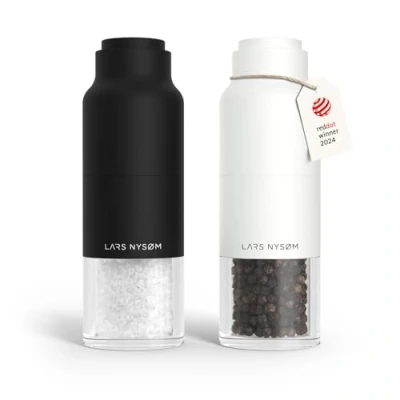 Image of LARS NYSØM Salt and Pepper Grinder Set Stainless Steel with Adjustable I Bottle Design Spice Mills Manual (Black/White)