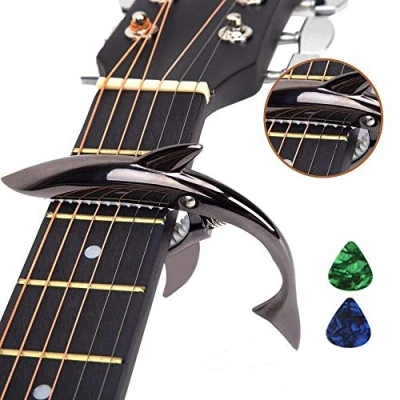 Image of Imelod Guitar Capo for Acoustic and Electric Shark Zinc Alloy 6 String with Good Hand Feeling, No Fret Buzz Durable(Black)