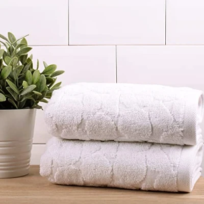Image of Fusion 2 Pack White Circle Pebble Hand Towels (50 x 90cm) 100% Cotton Soft Touch Geometric Shape Towel Guest Towels, Head Beach Bathroom Accessory Ingo Collection