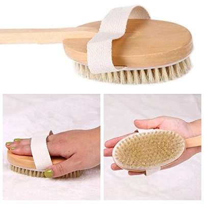 Image of Glamza Professional Dry Skin Brush Detachable Handle Body Bristle Bath Massager Scrub