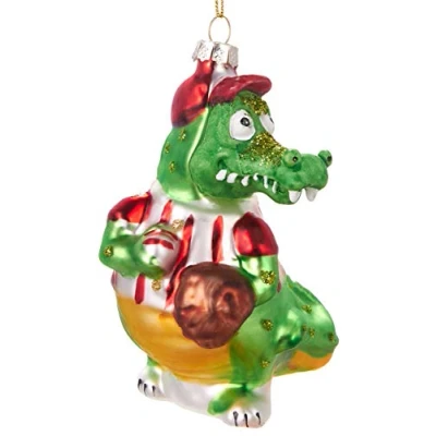 Image of BRUBAKER Baseball Crocodile Hand Painted Glass Christmas Bauble Mouth Blown Tree Decoration Figures Funny Pendant Ball about 4.5 inches (11.5 cm)
