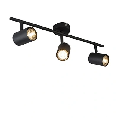 Image of Qazqa Industrial Spotbar I Spotlight Ceiling bar Black tiltable Jeana 3 Modern Suitable for LED GU10 Way Light Steel Surface Mounted spotway Living Room Kitchen