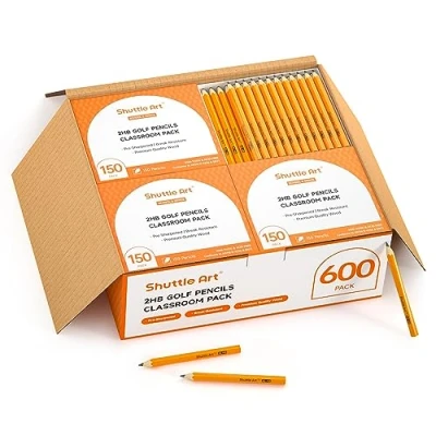 Image of Shuttle Art 600 Pack #2 HB Mini Pencils, Wooden Golf Pencils for School and Office, Sharpened Bulk Kids Teachers Writing Graphiting, Classroom Set Kids, Back to Supplies