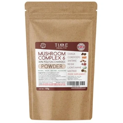 Image of Mushroom Complex 6 Powder ∣ Chaga, Cordyceps, Shiitake, Reishi, Lions Mane, Maitake 30% Polysaccharides (100g Pouch)