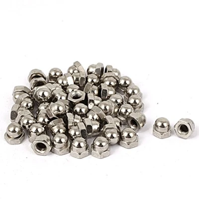 Image of Sourcingmap Hex Cap Nuts 50Pcs M4 Dome Carbon Steel Hexagon Decorative Nut for Screws Bolts Silver Tone