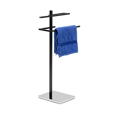 Image of Relaxdays Towel Holder with 3 Rails: 85 x 54 11 cm Stainless Steel for All Standard Size Doors no Drilling, Chrome Finish w/ 2 Hooks, Modern Bathroom &amp; Kitchen Style, Metallic Silver