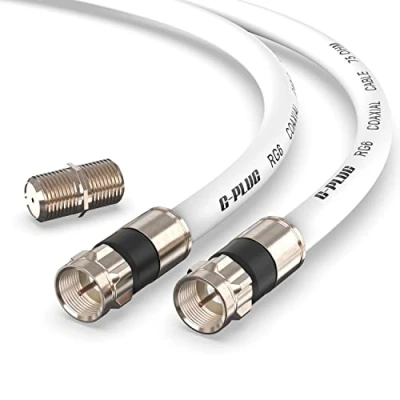 Image of G PLUG 3m RG6 Coaxial Cable Connectors Set High Speed Internet, Broadband and Digital TV Aerial, Satellite Extension Weather Sealed Double Rubber O Ring Compression White