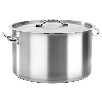 Image of vidaXL 44 L Stainless Steel Stock Pot, Silver, 45x28 cm Suitable for Home and Restaurant Use, Induction Gas Stove Compatible, with Lid Handles