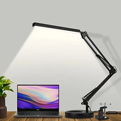 Image of SKYLEO LED Desk Lamp with Clip and Base Eye Protection Lamps for Study Swing Arm USB Office 3 Light Modes x 10 Brightness Levels 12W Black