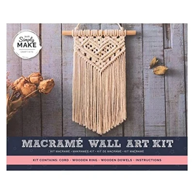 Image of Simply Make Macrame Wall Art Kit, Hanging, Plant Hanger, Adults Craft Ideal For Beginner Or Experienced Crafter, Includes All Supplies Cord,Wooden Ring, Wooden Dowels